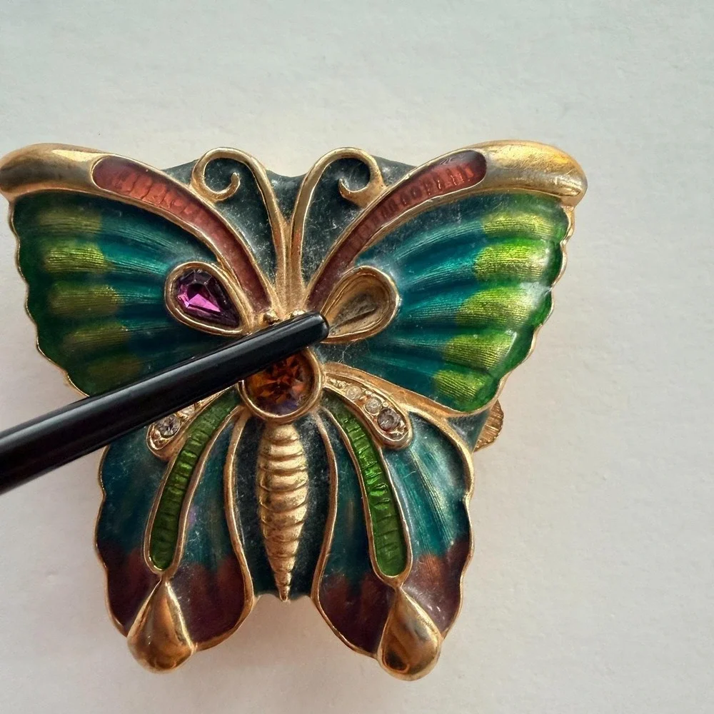 Estee Lauder Solid Perfume White Linen Green Enamel Butterfly